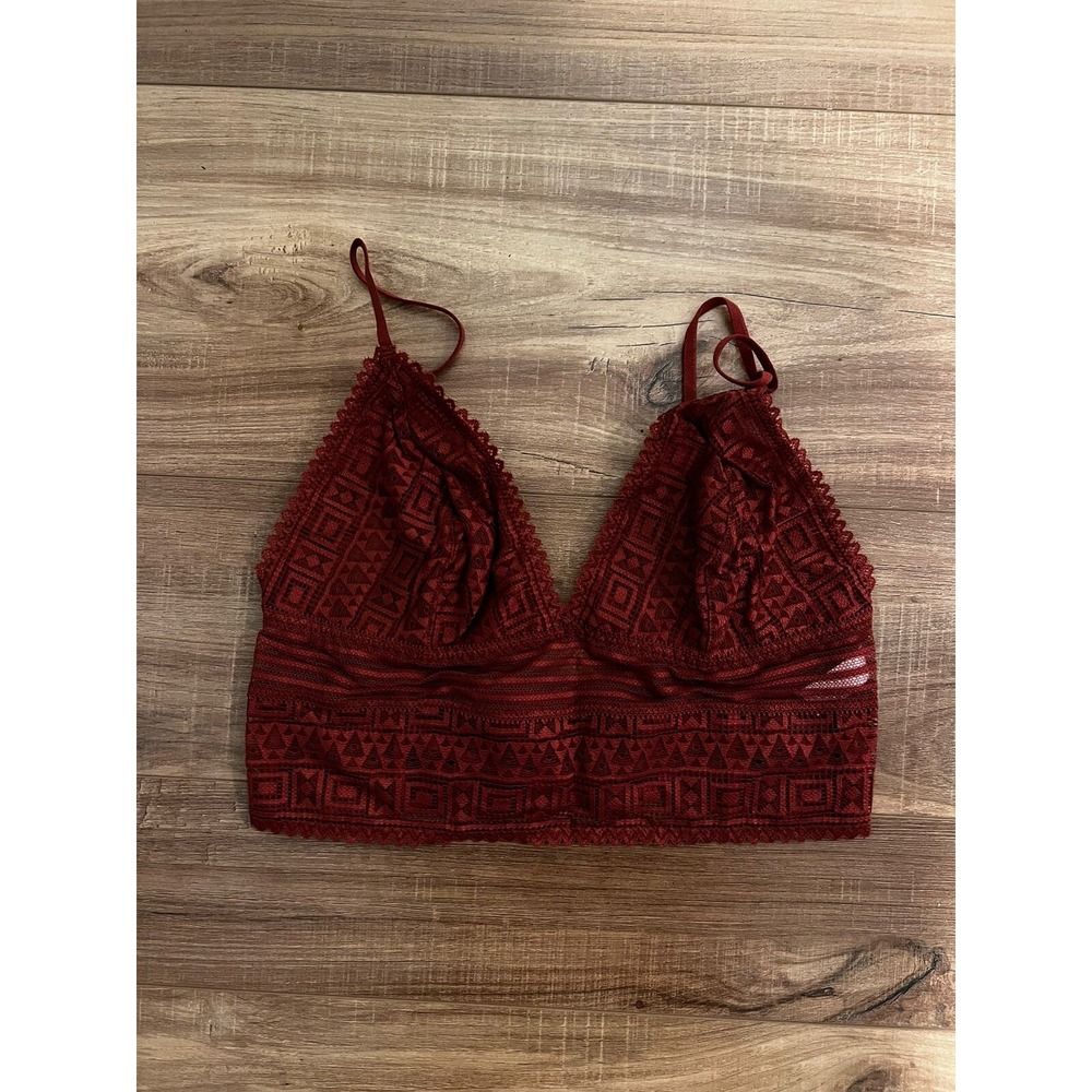 Womens Bralette Crop Top‎ Strappy Lace Cutout Seamless Wireless Red Sz Small